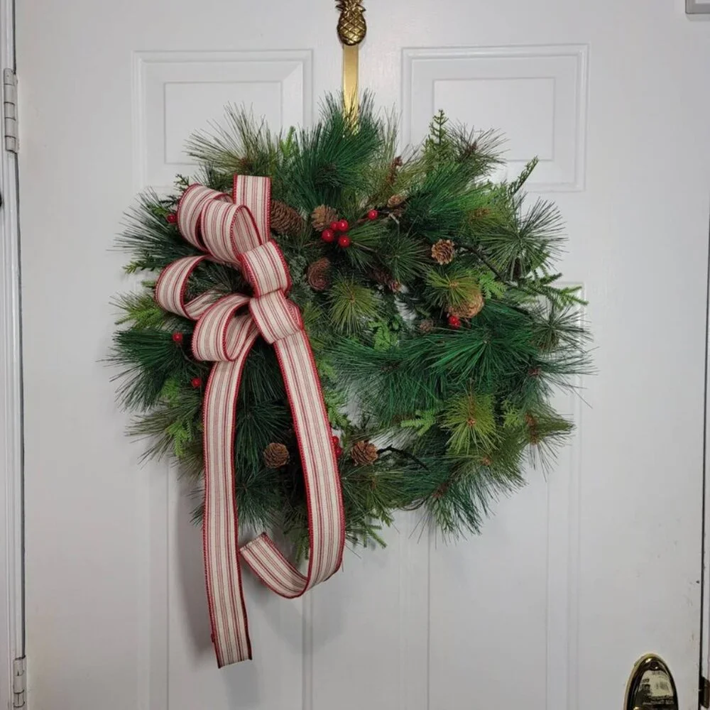 Mixed Pines Winter Wreath, Winter Season Red Berry Pine Farmhouse Rustic Wreath